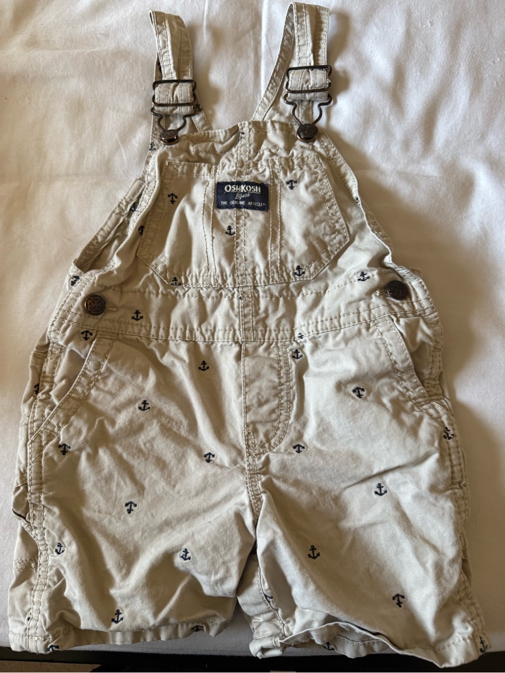 OshKosh B'gosh Beige Anchor-Print Short Overalls